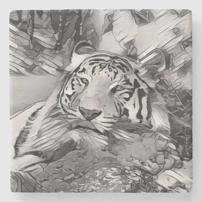 AnimalArtBW_Tiger_002 Stone Coaster (Front)