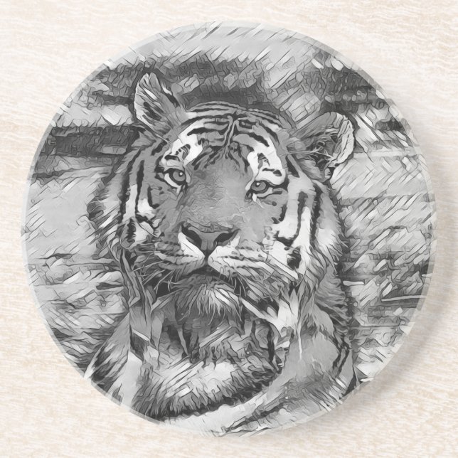 AnimalArtBW_Tiger_004 Coaster (Front)