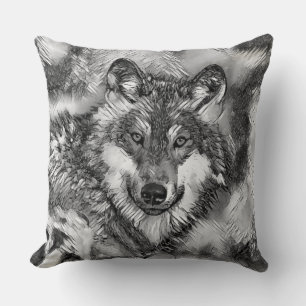 AnimalArtBW_Wolf_001 Cushion