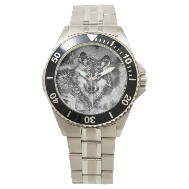 AnimalArtBW_Wolf_001 Watch (Front)