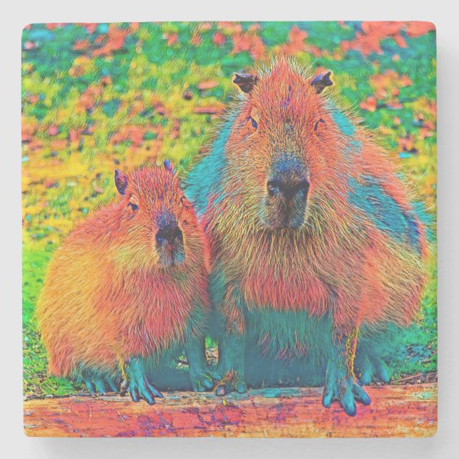 AnimalColor_Capybara_002 Stone Coaster (Front)