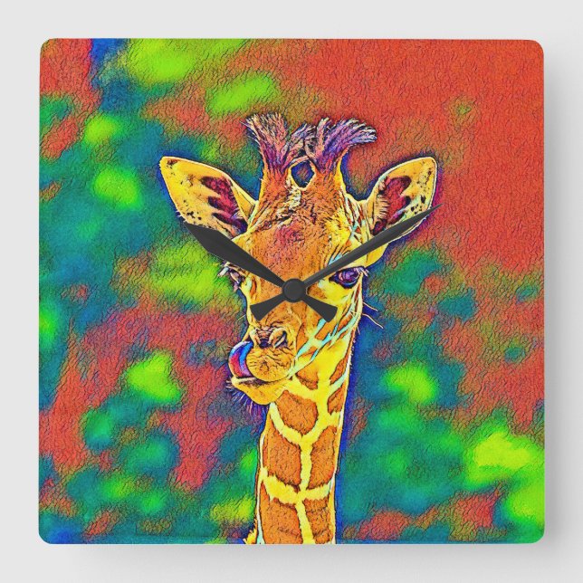 AnimalColor_Giraffe_005_by_JAMColors Square Wall Clock (Front)