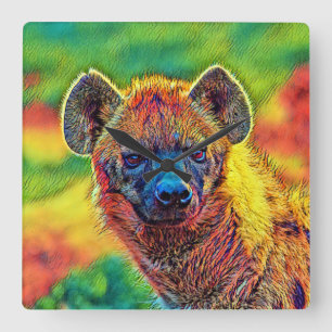 AnimalColor_Hyena_001 Square Wall Clock