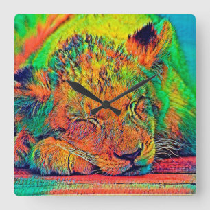 AnimalColor_Lion_002 Square Wall Clock