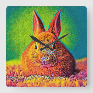AnimalColor_Rabbit_07 Square Wall Clock