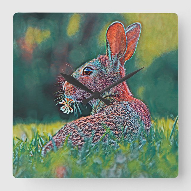AnimalMix_Rabbit_048 Square Wall Clock (Front)