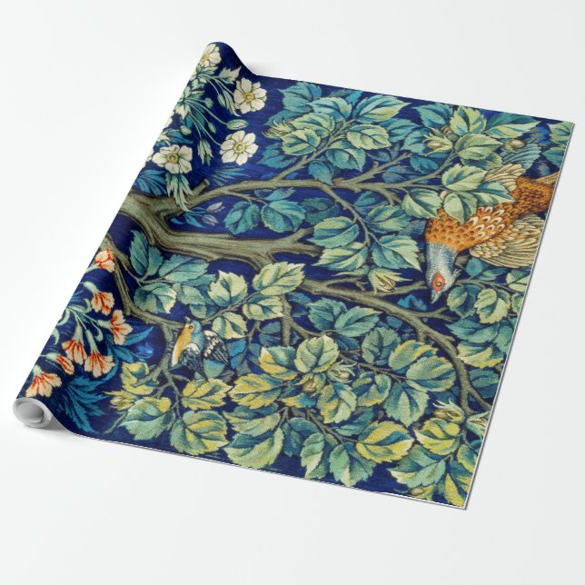Animals and Flowers, Forest, William Morris Wrapping Paper (Unrolled)