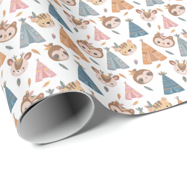 Animals and teepee's Wrapping Paper (Roll Corner)