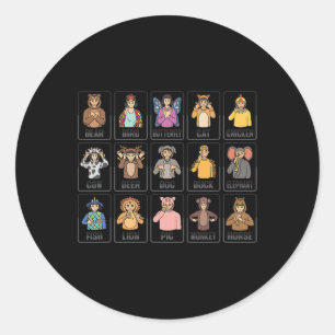 Animals ASL Hand Gesture Animals Deaf Hearing Loss Classic Round Sticker