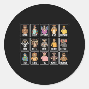 Animals Asl Hand Gesture Animals Deaf Hearing Loss Classic Round Sticker