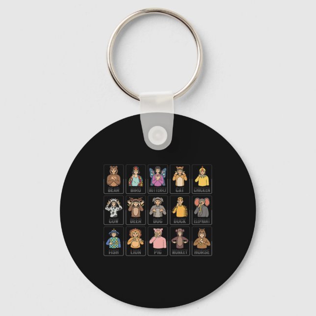Animals ASL Hand Gesture Animals Deaf Hearing Loss Key Ring (Front)