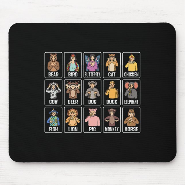 Animals Asl Hand Gesture Animals Deaf Hearing Loss Mouse Pad (Front)