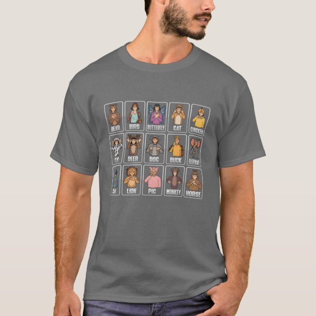 Animals ASL Hand Gesture Animals Deaf Hearing Loss T-Shirt (Front)