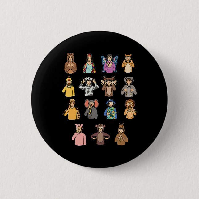 Animals ASL Hand Gesture Deaf Hearing Loss Awarene 6 Cm Round Badge (Front)