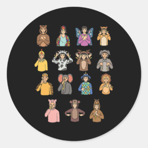 Animals ASL Hand Gesture Deaf Hearing Loss Awarene Classic Round Sticker