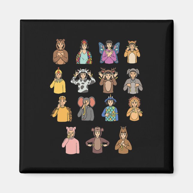 Animals Asl Hand Gesture Deaf Hearing Loss Awarene Magnet (Front)