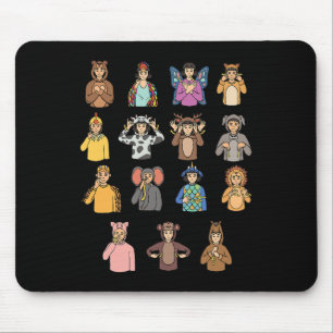 Animals ASL Hand Gesture Deaf Hearing Loss Awarene Mouse Pad