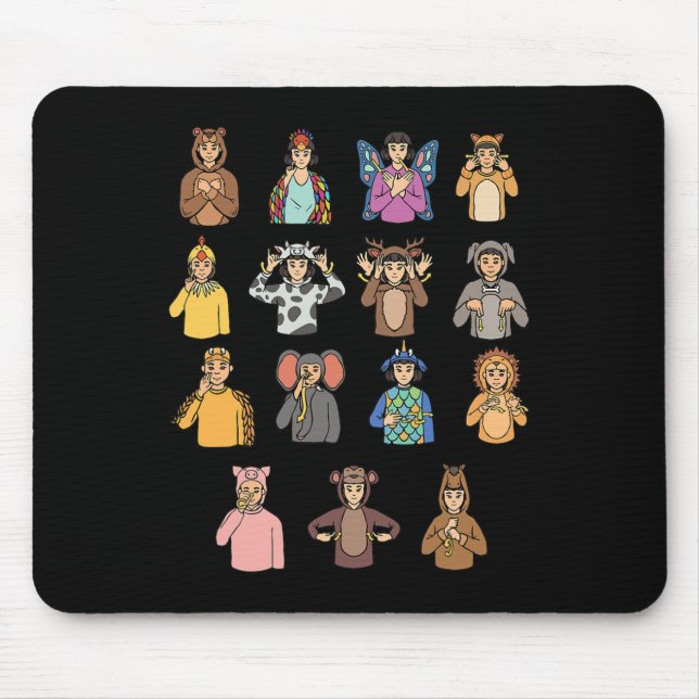 Animals ASL Hand Gesture Deaf Hearing Loss Awarene Mouse Pad (Front)
