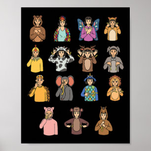 Animals ASL Hand Gesture Deaf Hearing Loss Awarene Poster
