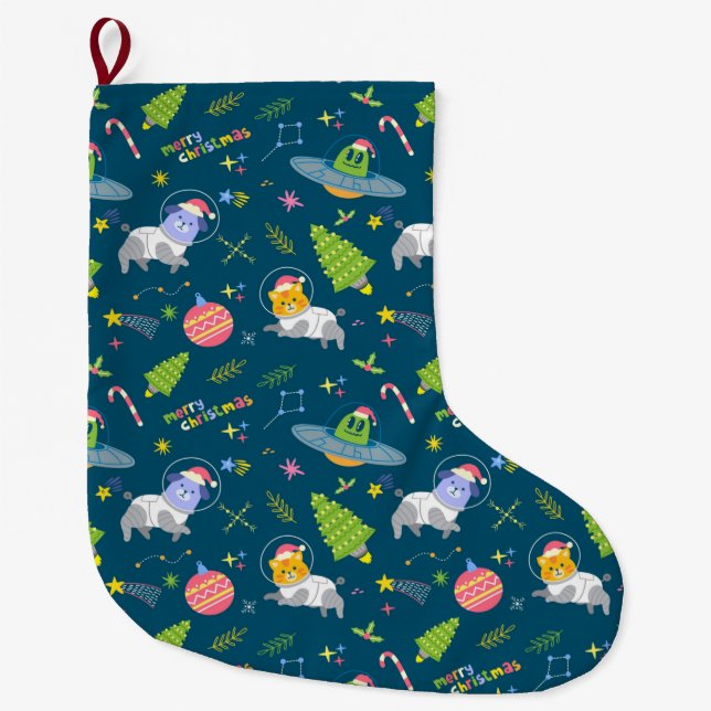 Animals Astronauts Large Christmas Stocking (Front)