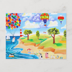Animals at the beach postcard