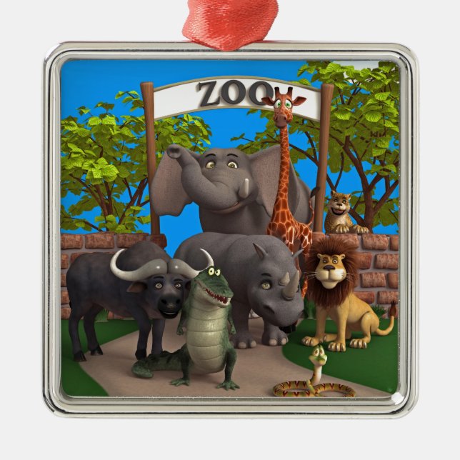 Animals at the Zoo Metal Tree Decoration (Front)