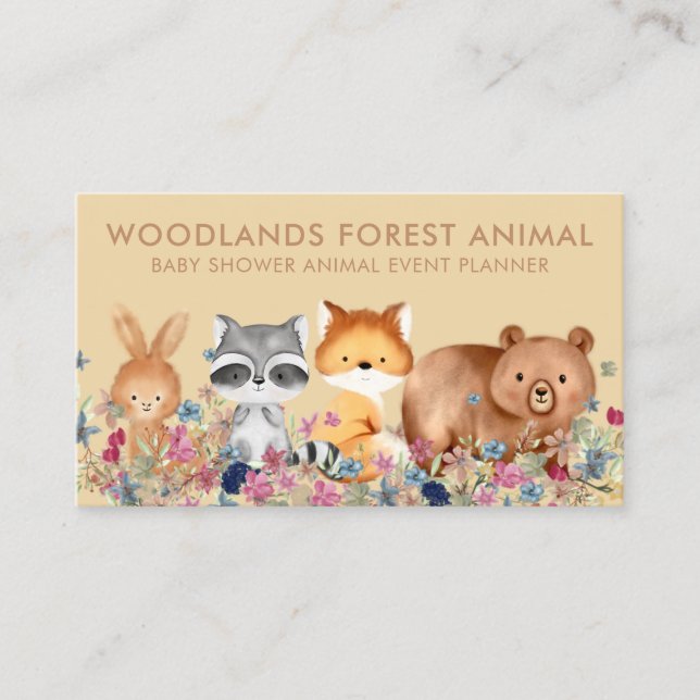 Animals Baby Bear Fox Racoon Rabbit Business Card (Front)
