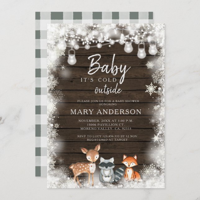Animals Baby Shower It's Cold Out Shower Invitation (Front/Back)