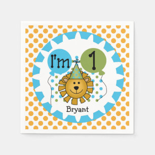 Animals Circus Lion 1st Birthday Paper Napkins