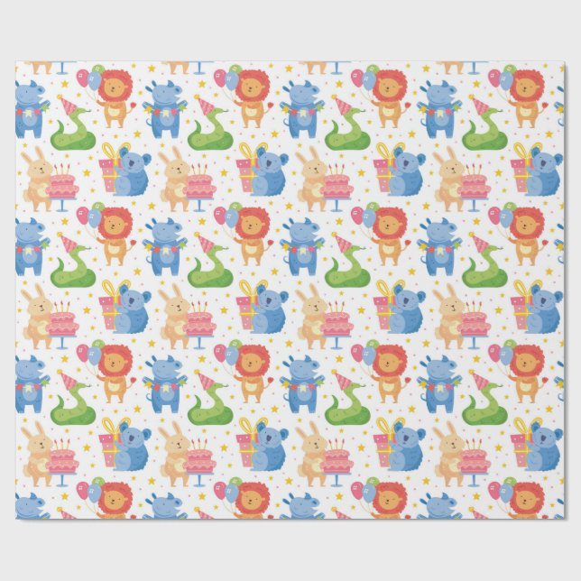 Animals Congratulate on Kids Birthday Wrapping Paper (Flat)