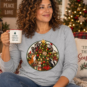 Animals Decorating Christmas Tree Tri-Blend Shirt