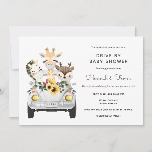 Animals Drive By Baby Shower Parade Invitation (Front)
