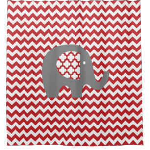 Animals Elephant on Red and White Chevron Stripes Shower Curtain