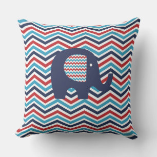 Animals Elephant Red White Blue Chevron Stripe Outdoor Cushion