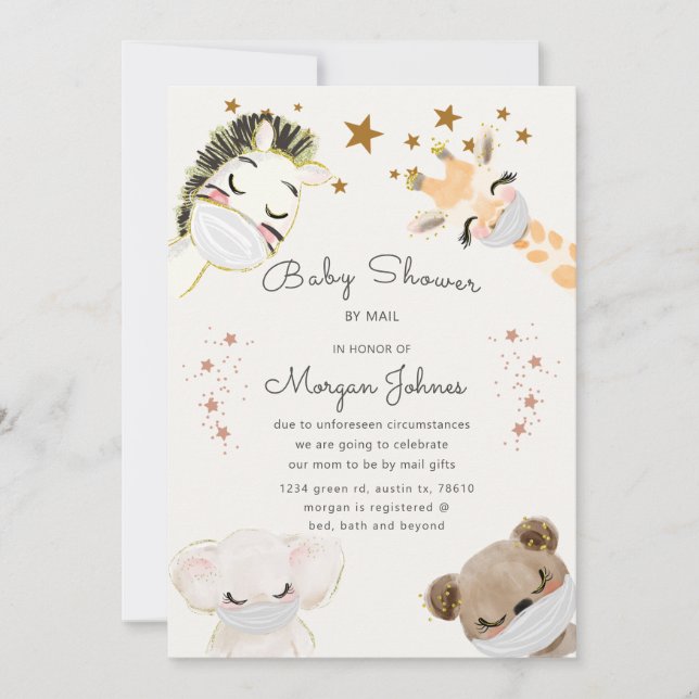 animals face mask Baby Shower by mail invitation (Front)