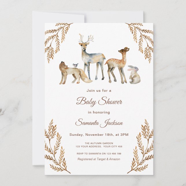 Animals Forest Woodland Baby Shower Invitation (Front)