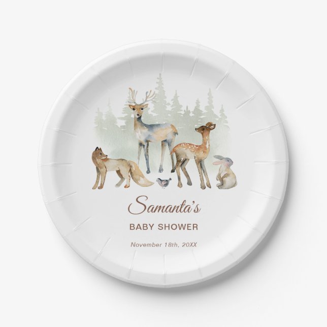 Animals Forest Woodland Baby Shower Paper Plate (Front)