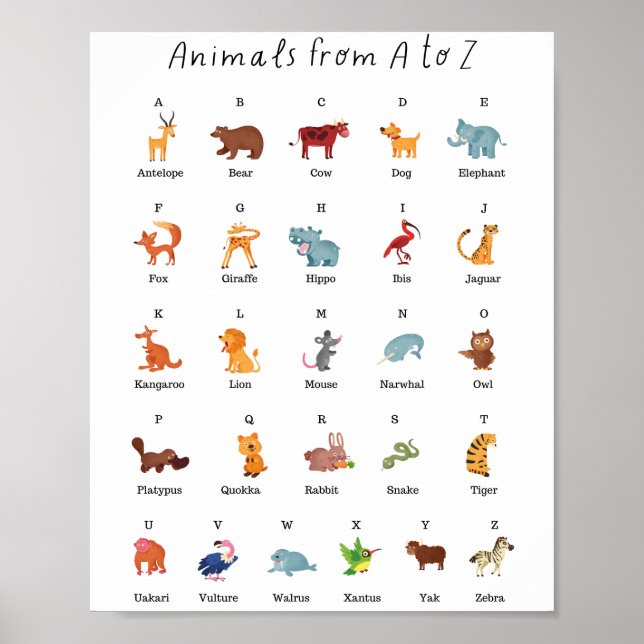 Animals from A to Z School Education Learning Poster (Front)