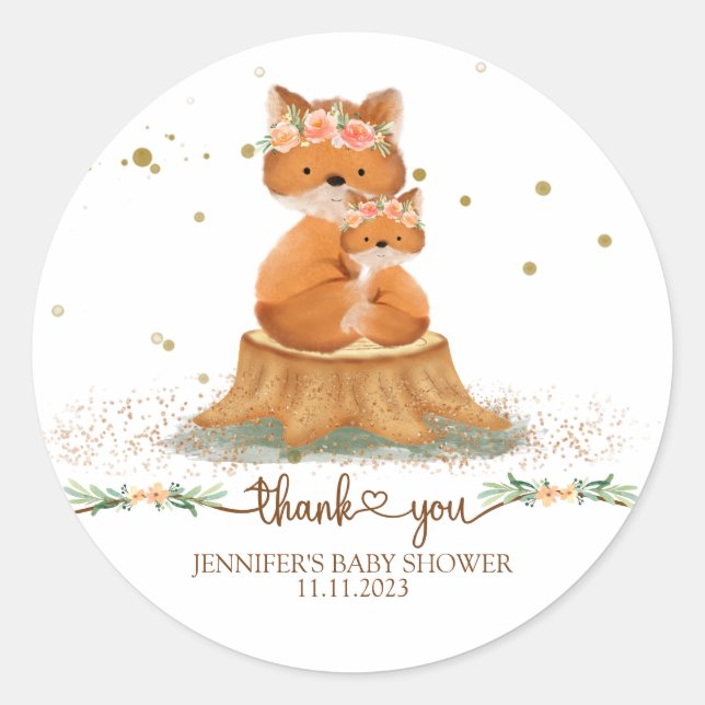 Animals Fur Fox Family Thank you Classic Round Sticker (Front)
