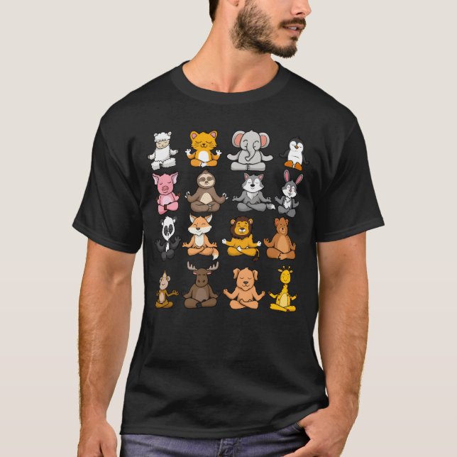 Animals Going Yoga animals meditating boy T-Shirt (Front)