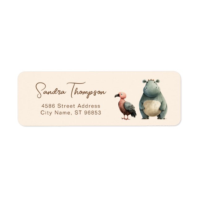 Animals Hippo Bird Safari Return Address (Front)