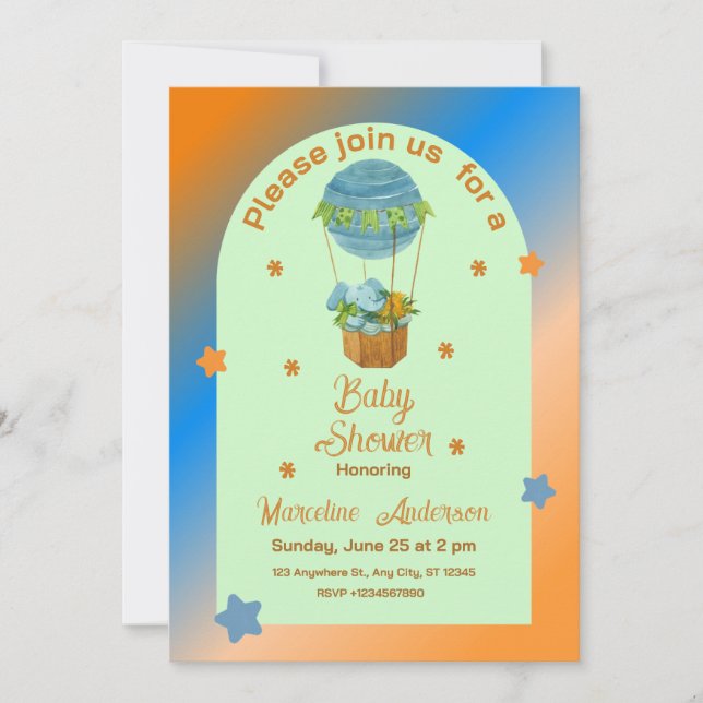 Animals Hot Air Balloon Basket Boy Baby Shower Invitation (Front)