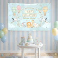 Animals Hot Air Balloons Clouds Cute Baby Shower 