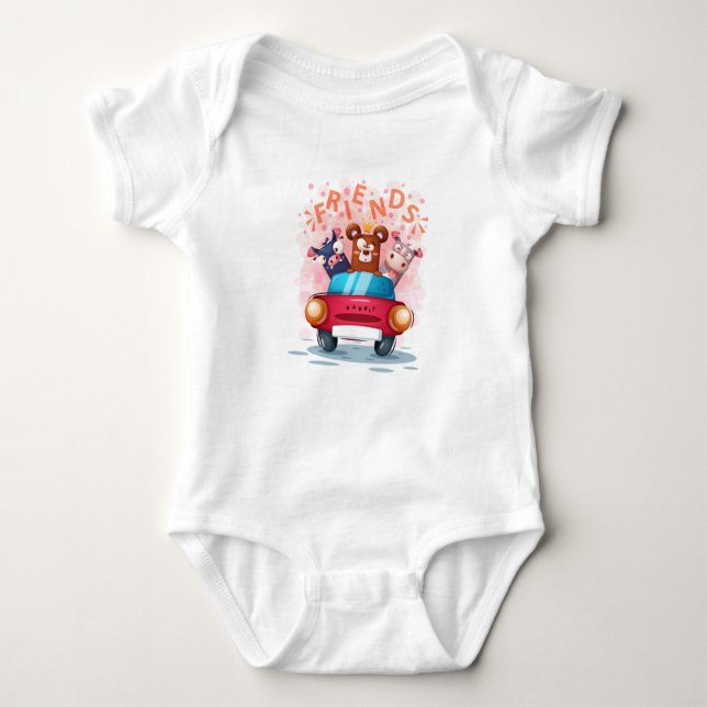 Animals in a car No 5 Baby Bodysuit (Front)