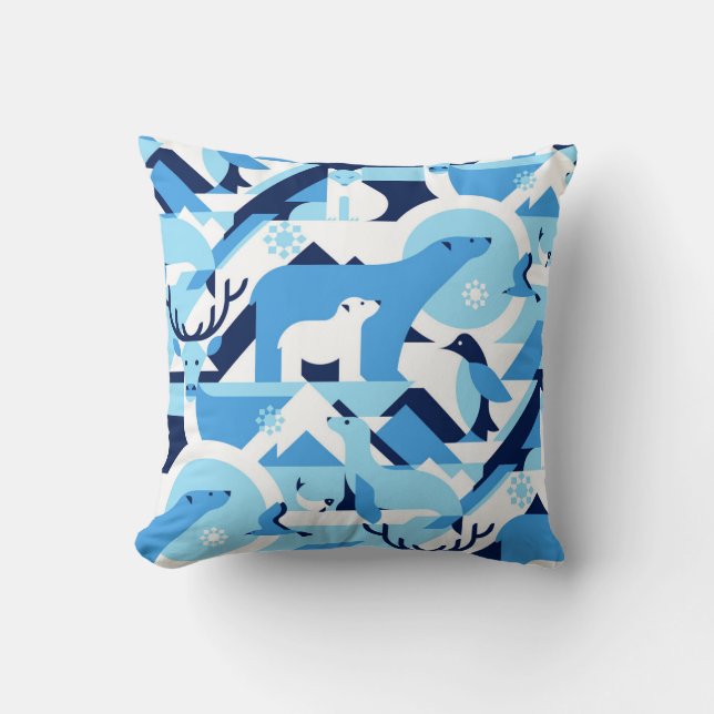 Animals in Arctical, Polar - abstract pattern, sea Cushion (Front)
