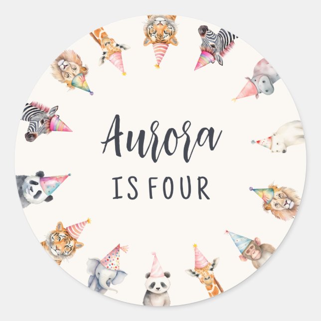 Animals in Party Hats Themed Party Stickers (Front)