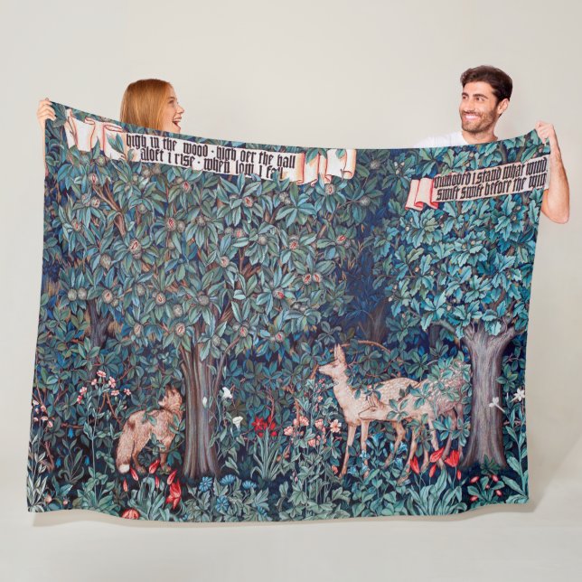 Animals in The Forest, William Morris Fleece Blanket (In Situ)