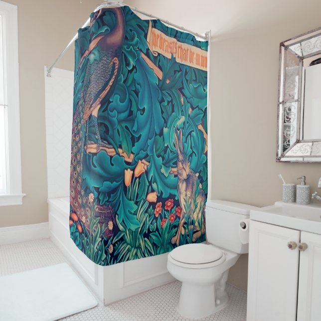 Animals in The Forest, William Morris Shower Curtain (In Situ)