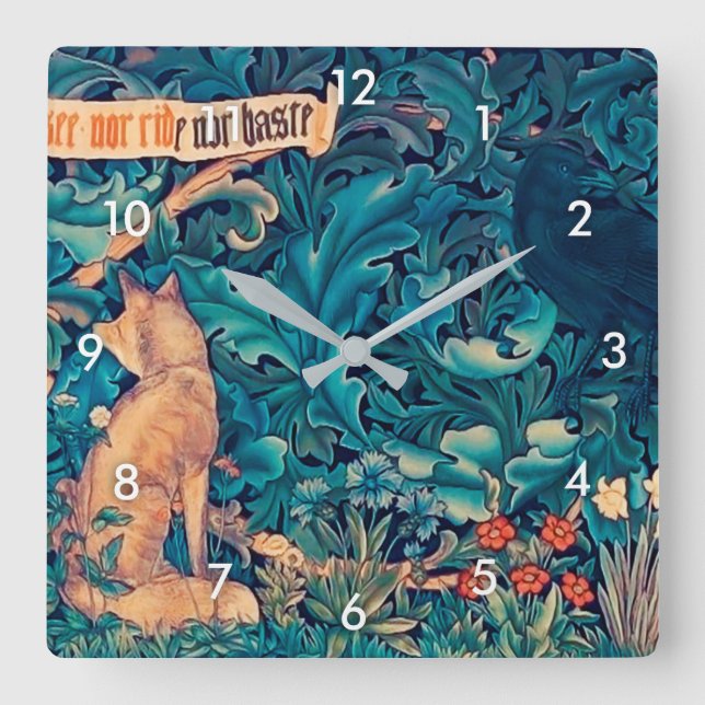 Animals in The Forest, William Morris Square Wall  Square Wall Clock (Front)