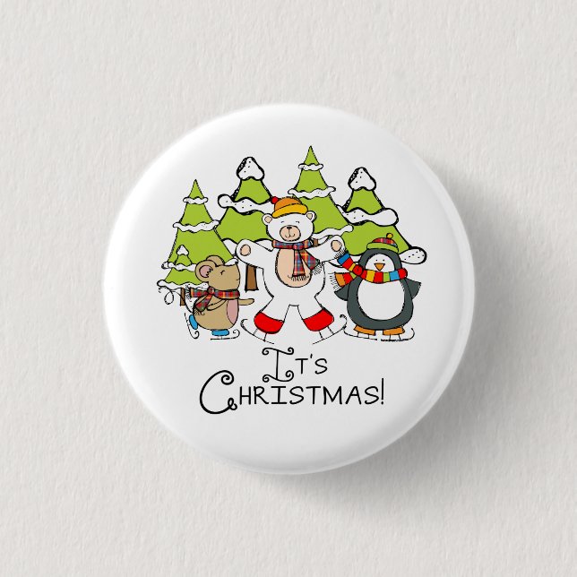 Animals It's Christmas 3 Cm Round Badge (Front)